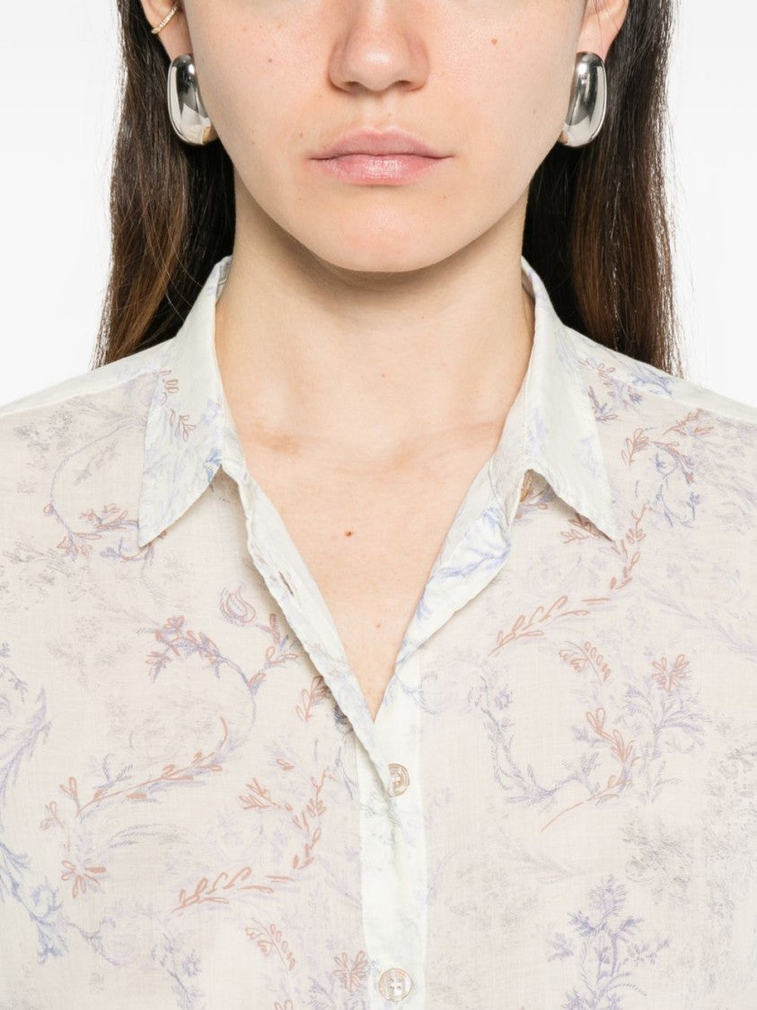 Forte Forte Semi-Sheer Lilac Floral Shirt With Classic Collar