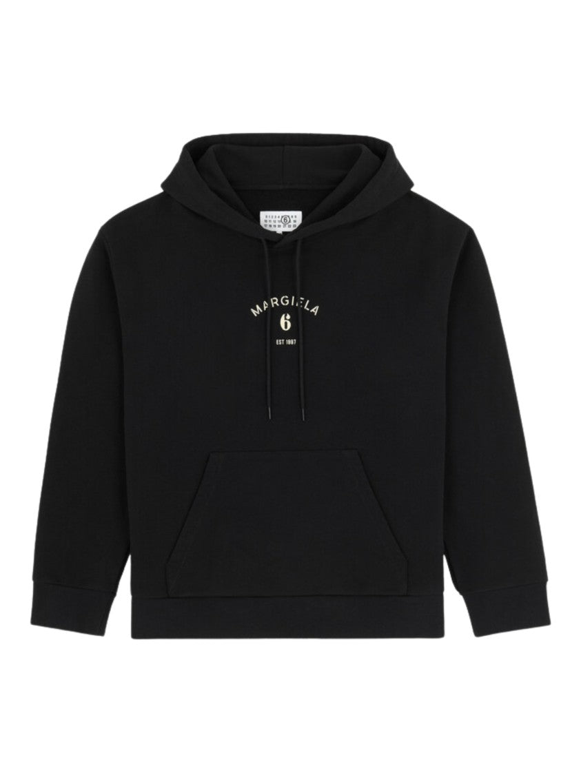Mm6 By Maison Margiela Black Central Logo Print Cotton Hoodie