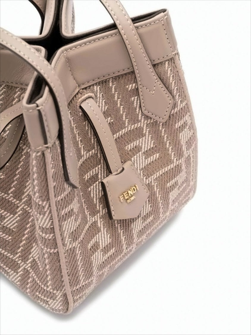Fendi Geometric Patterned Structured Shoulder Bag With Leather Trim