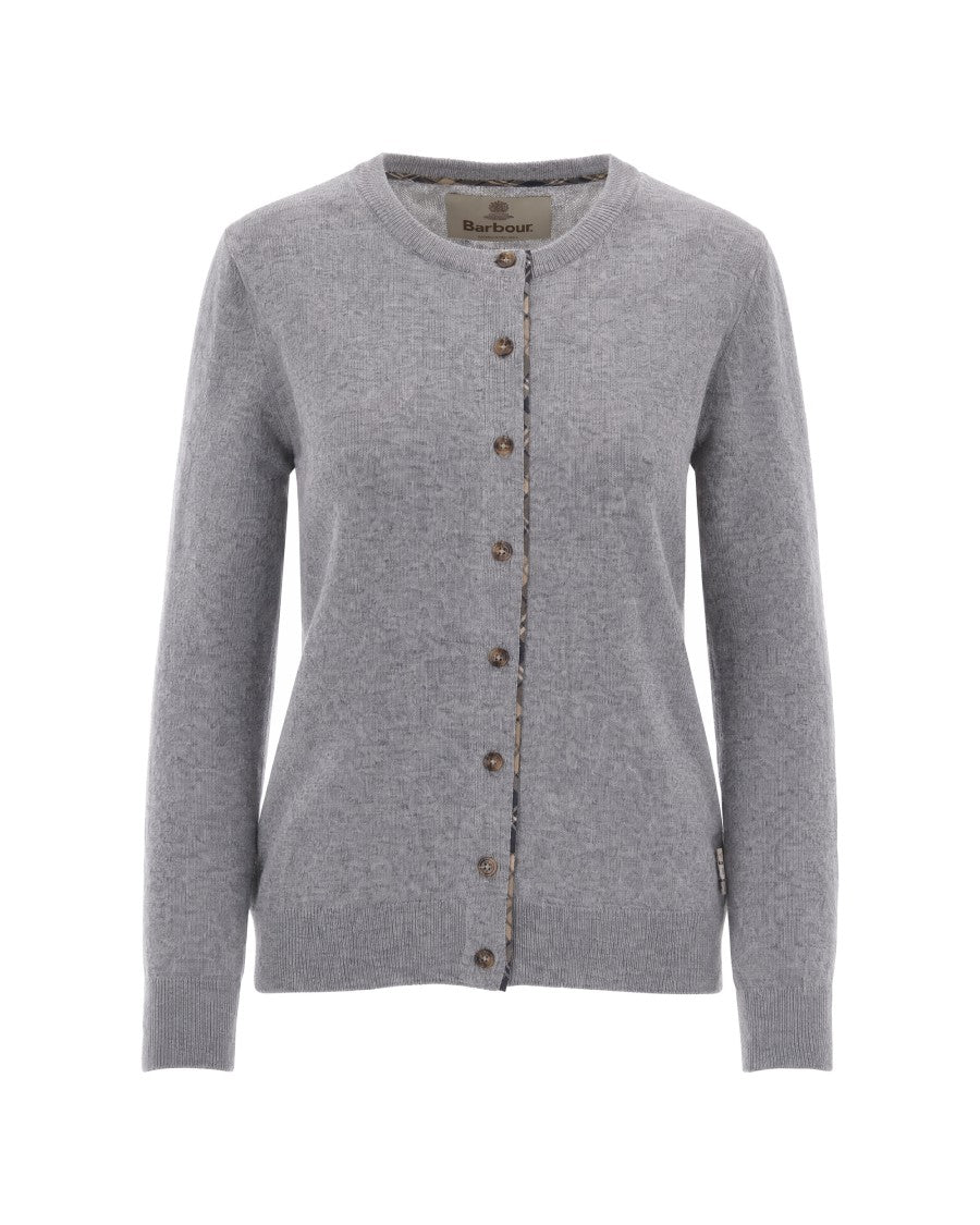 Barbour Grey Tartan Elbow Patches Wool-Blend Cardigan