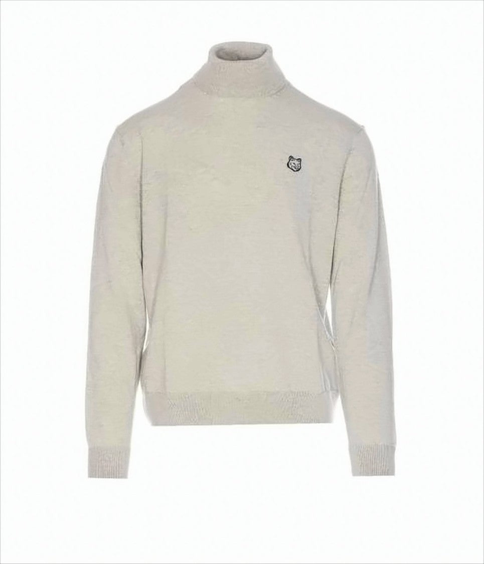 Maison Kitsuné Ribbed Collar Wool Sweater With Embroidered Fox Emblem