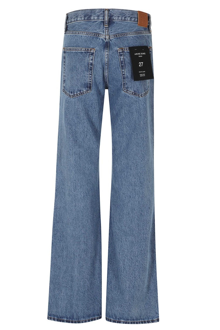 Anine Bing Blue Wtatt High-Rise Cotton Wide-Leg Jeans