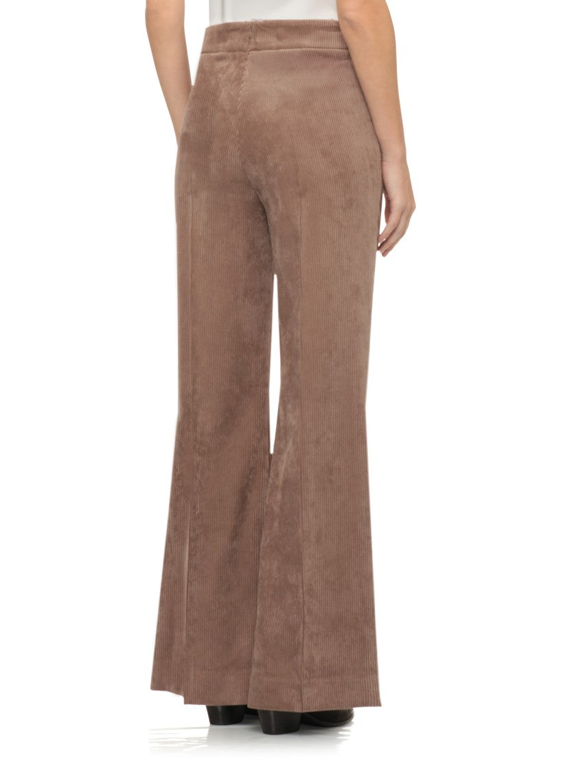D. Exterior Brown High-Waist Corduroy Flared Pants