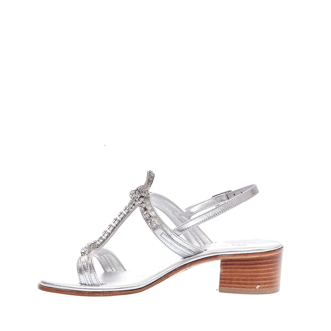 Paola Fiorenza 40mm Silver Leather Sandals With Rhinestones