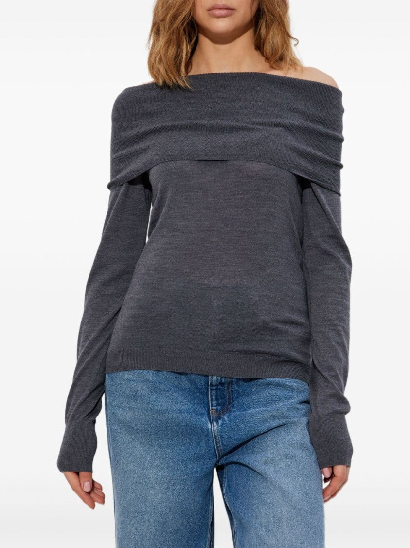 Stella Mccartney Gray Bardot Neckline Sweater