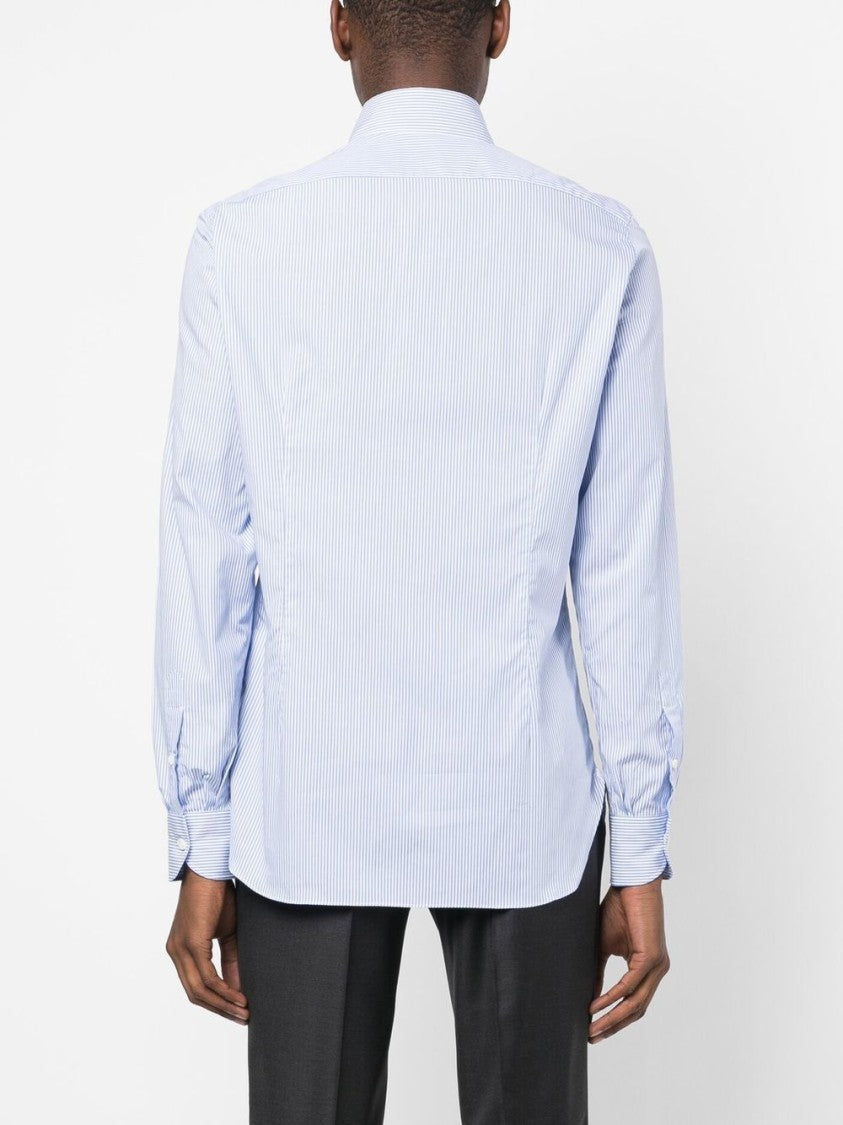 Borrelli Vertical Stripe Cotton Shirt With Cutaway Collar
