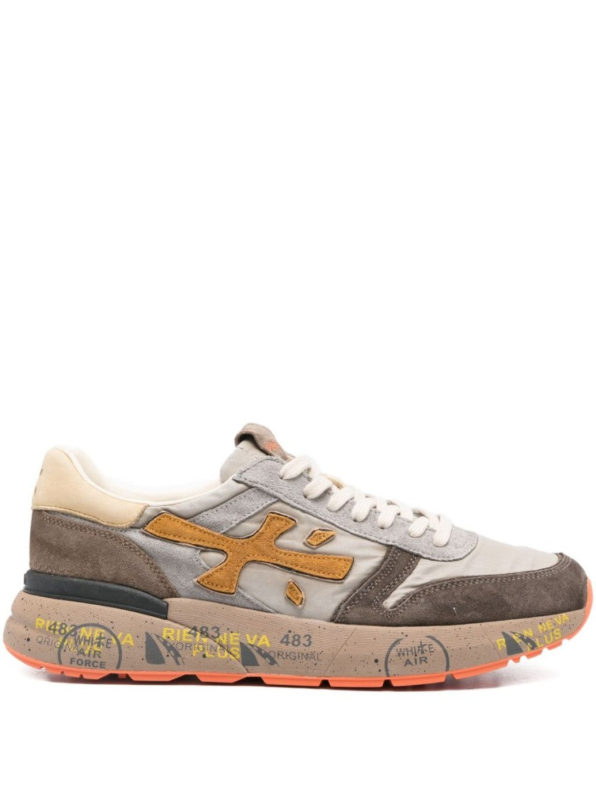 Premiata Casual Brown Sneakers With Mustard Logo
