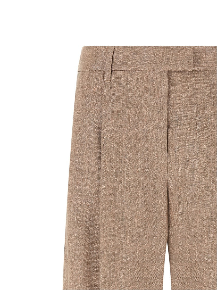 Brunello Cucinelli 'Loose Pleated' Flared Linen Trousers