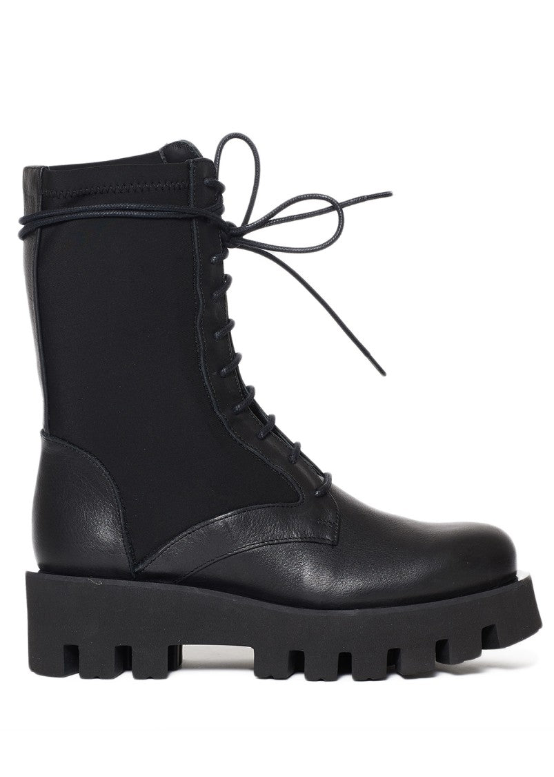 Paloma Barceló Neoprene-Accented Black Leather Ankle Boots