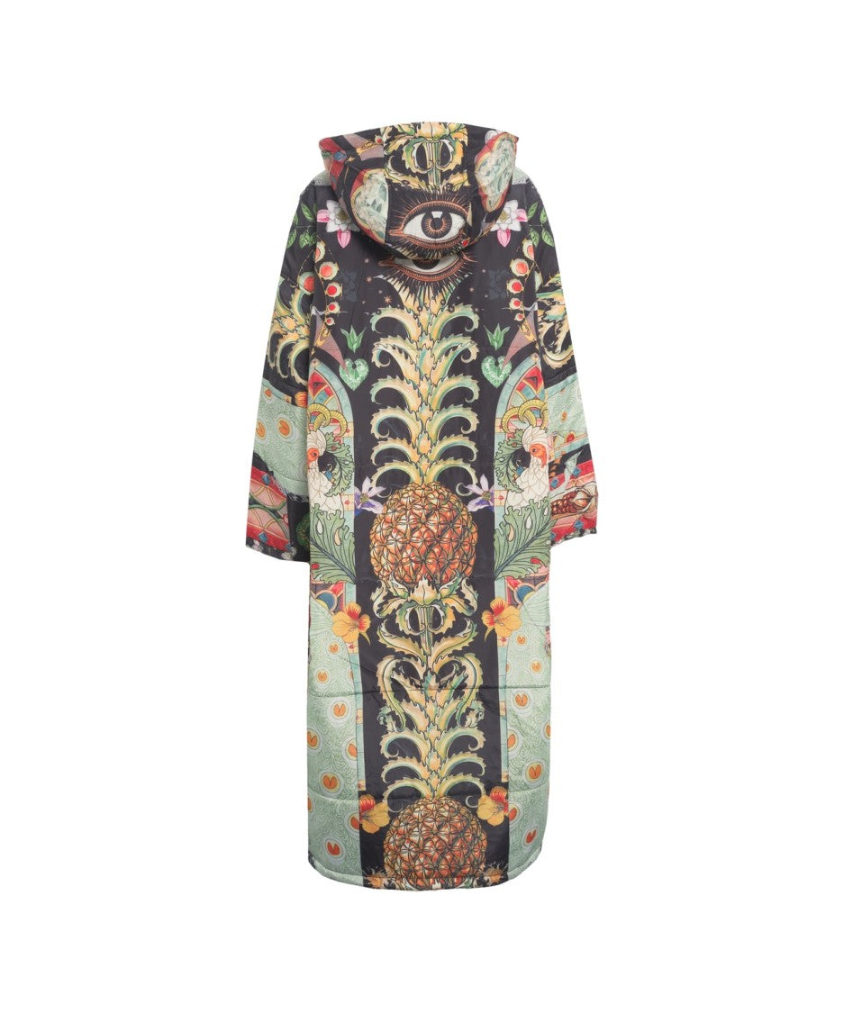 Sittingsuits Quilted Down Coat With Artistic Design And Hood