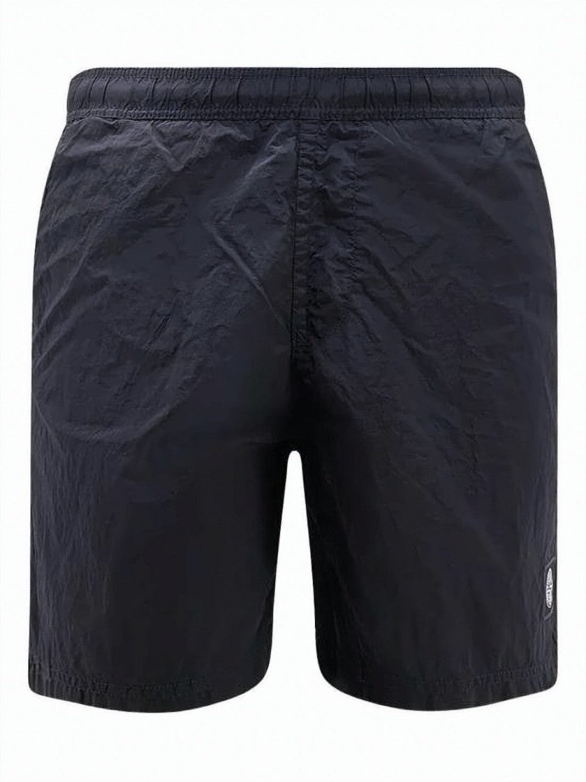 Stone Island Black Shorts With Elastic Waistband And Utility Pocket