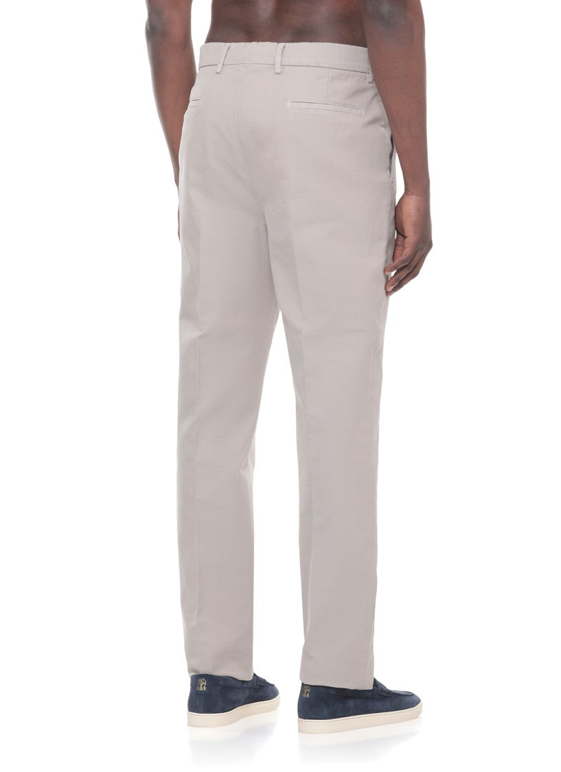 Brunello Cucinelli Beige Button Zip Cotton Chino Pants