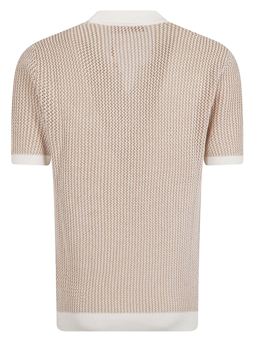 Orlebar Brown Textured Knit Polo Shirt With White Collar
