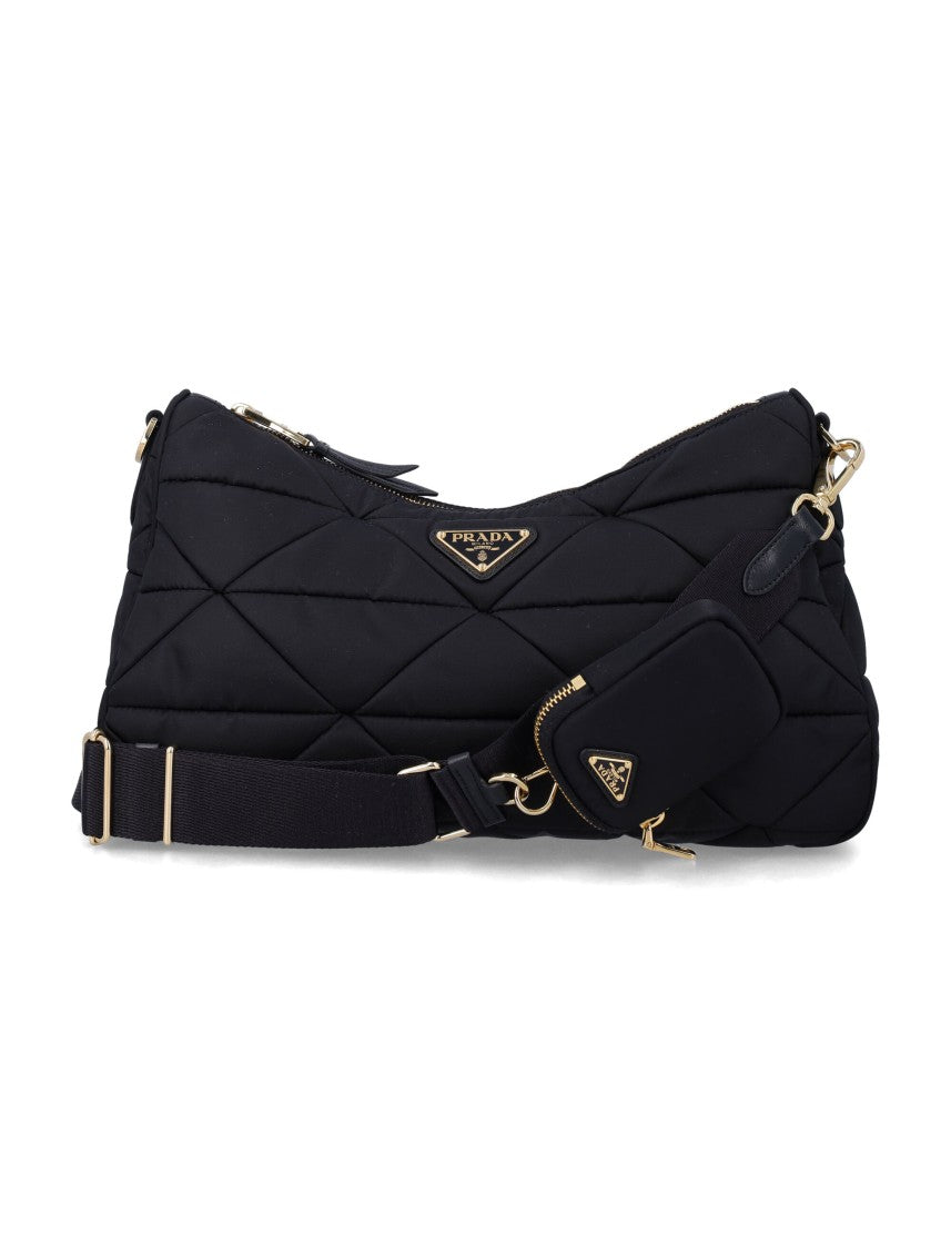 Prada Triangle-Stitched Padded Re-Nylon Bag With Detachable Strap