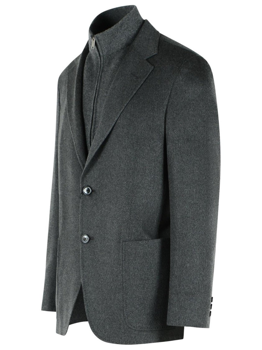 Zegna Oasi Beaver Grey Cashmere Jacket With Removable Collar
