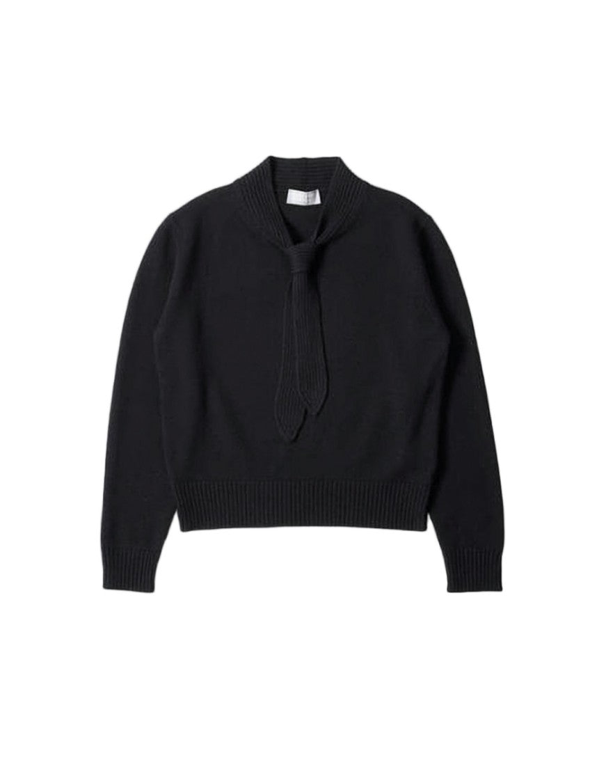 Margaret Howell Cropped Wool Sweater With Ribbed High Neckline And Tie Detail
