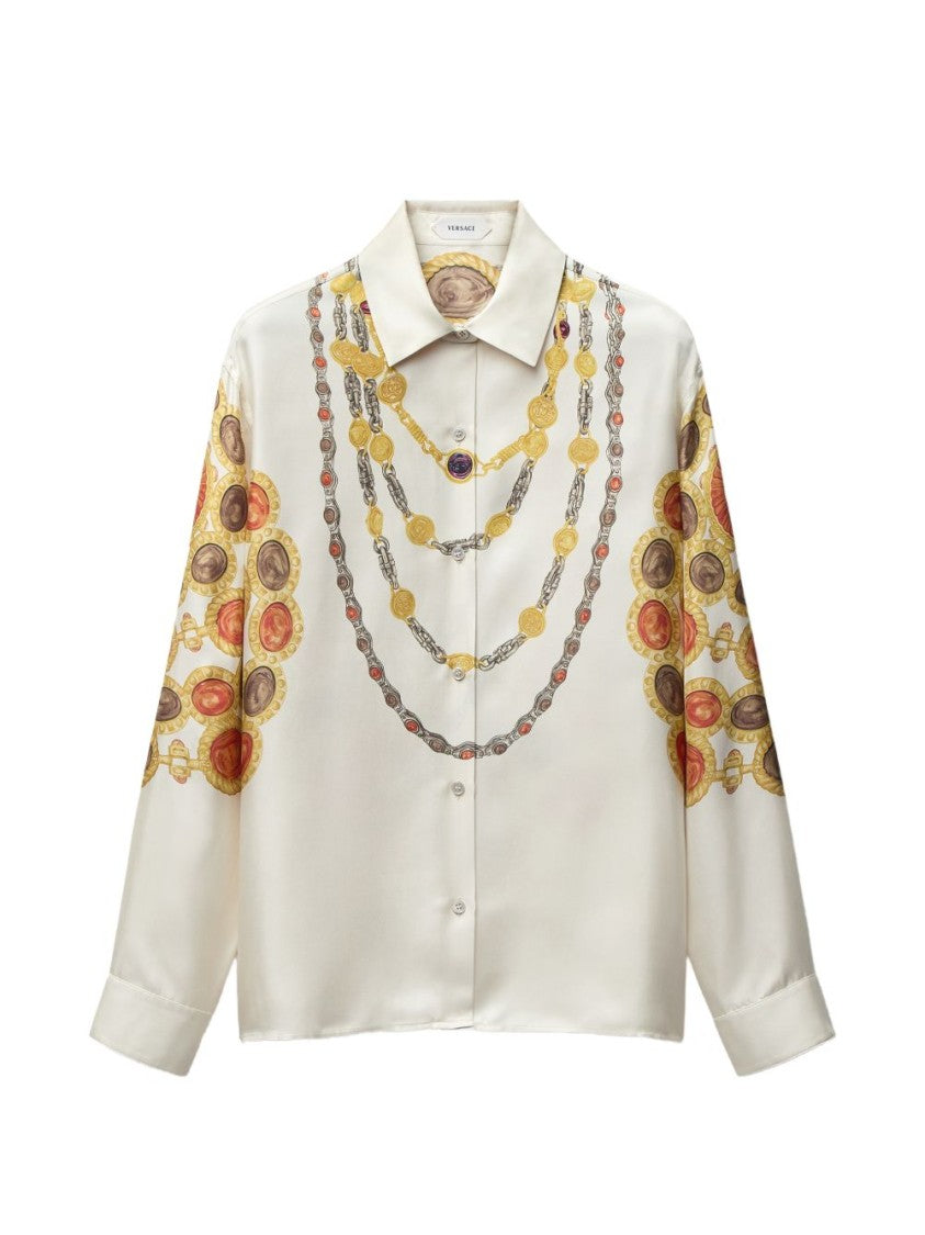 Versace Silk And Nylon Top With Intricate Chain Medallion Prints