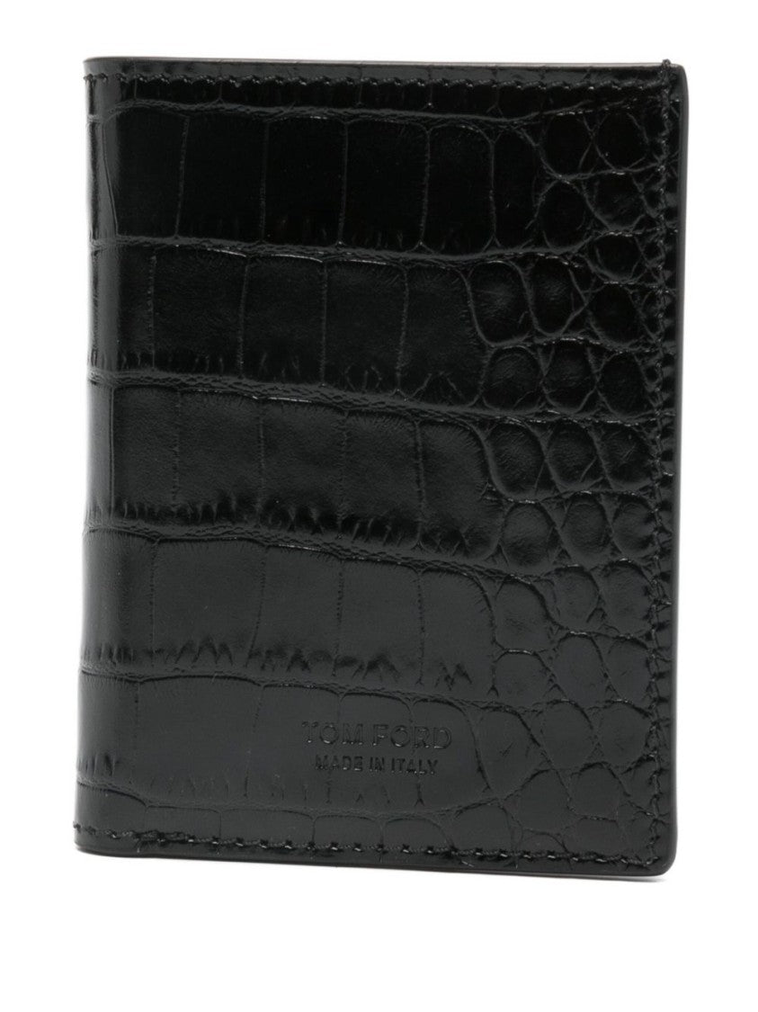 Tom Ford Card Holder In Shiny Crocodile Print Leather