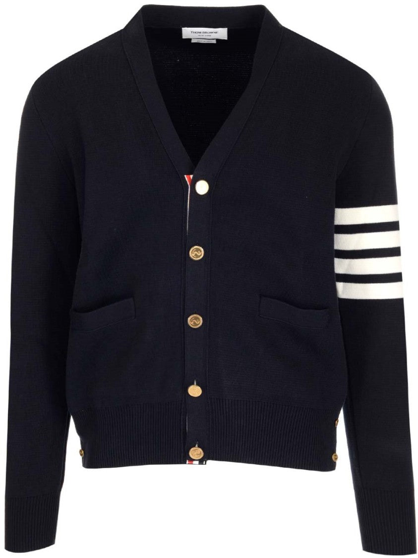 Thom Browne Classic Cardigan With Deep V-Neck And Gold Button Detail