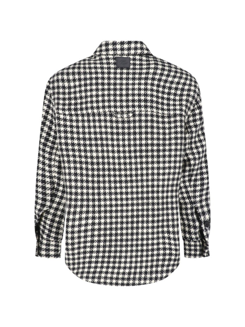 Ami Paris Classic Houndstooth Pattern Wool Jacket With Pointed Collar
