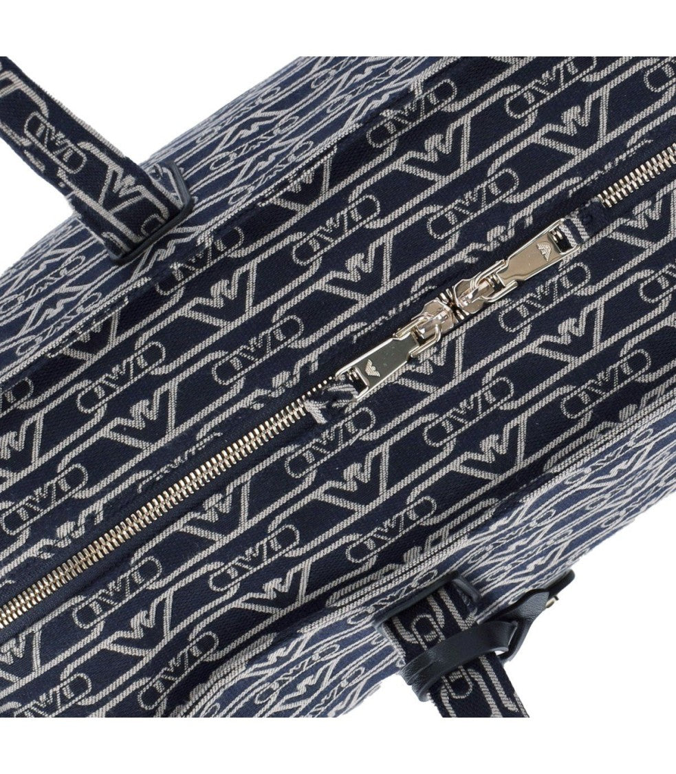 Emporio Armani Monogram Blue Écru Medium Shopping Bag