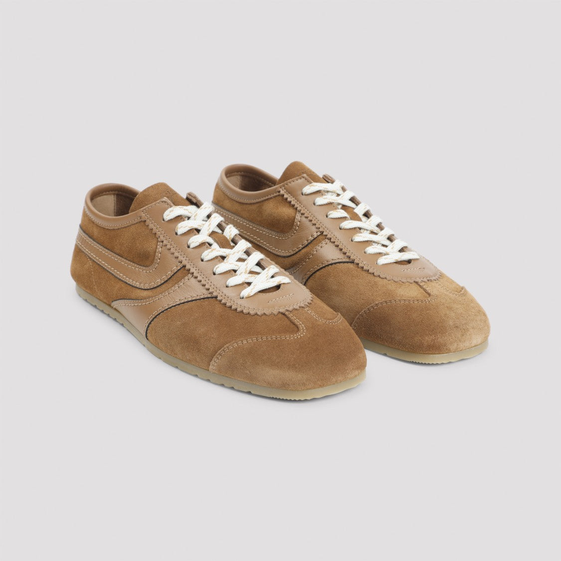 Dries Van Noten Low-Profile Leather Sneakers With Suede Paneling