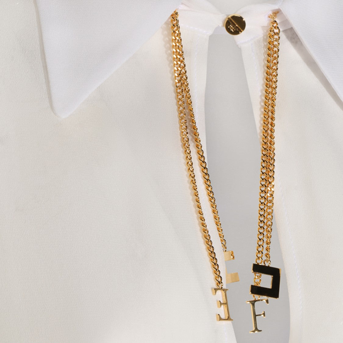 Elisabetta Franchi Ivory Viscose Shirt With Gold-Tone Neck Embellishments