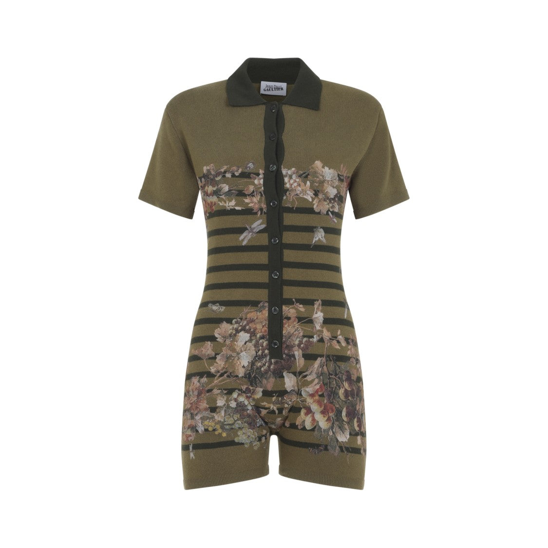 Jean Paul Gaultier Olive Green Short-Sleeved Romper