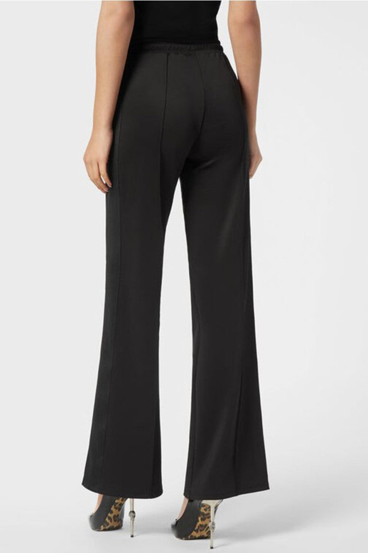 Philipp Plein Black Viscose-Polyester Flared Track Trousers