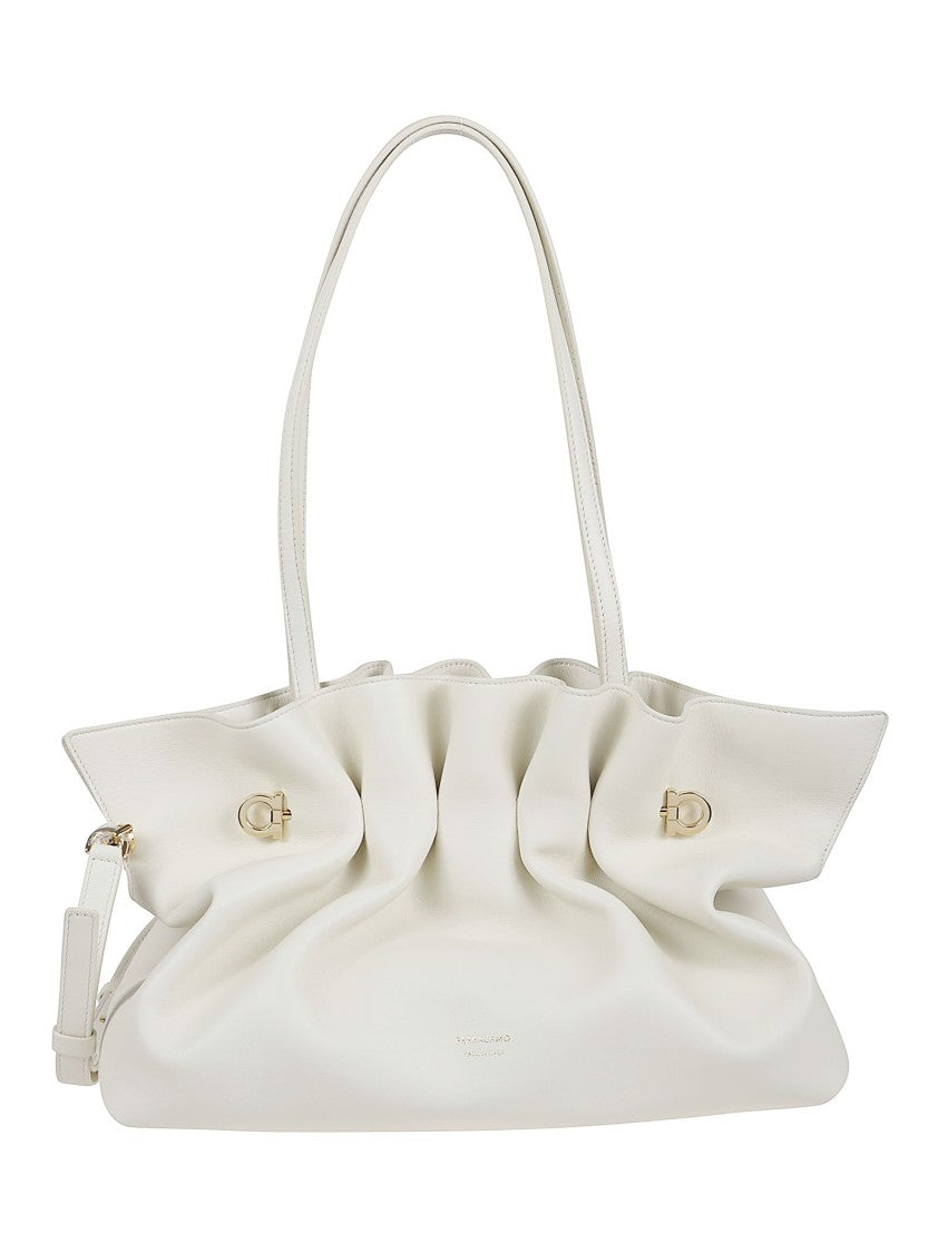 Ferragamo Pleated Lamb Leather Bag With Gancini Hardware