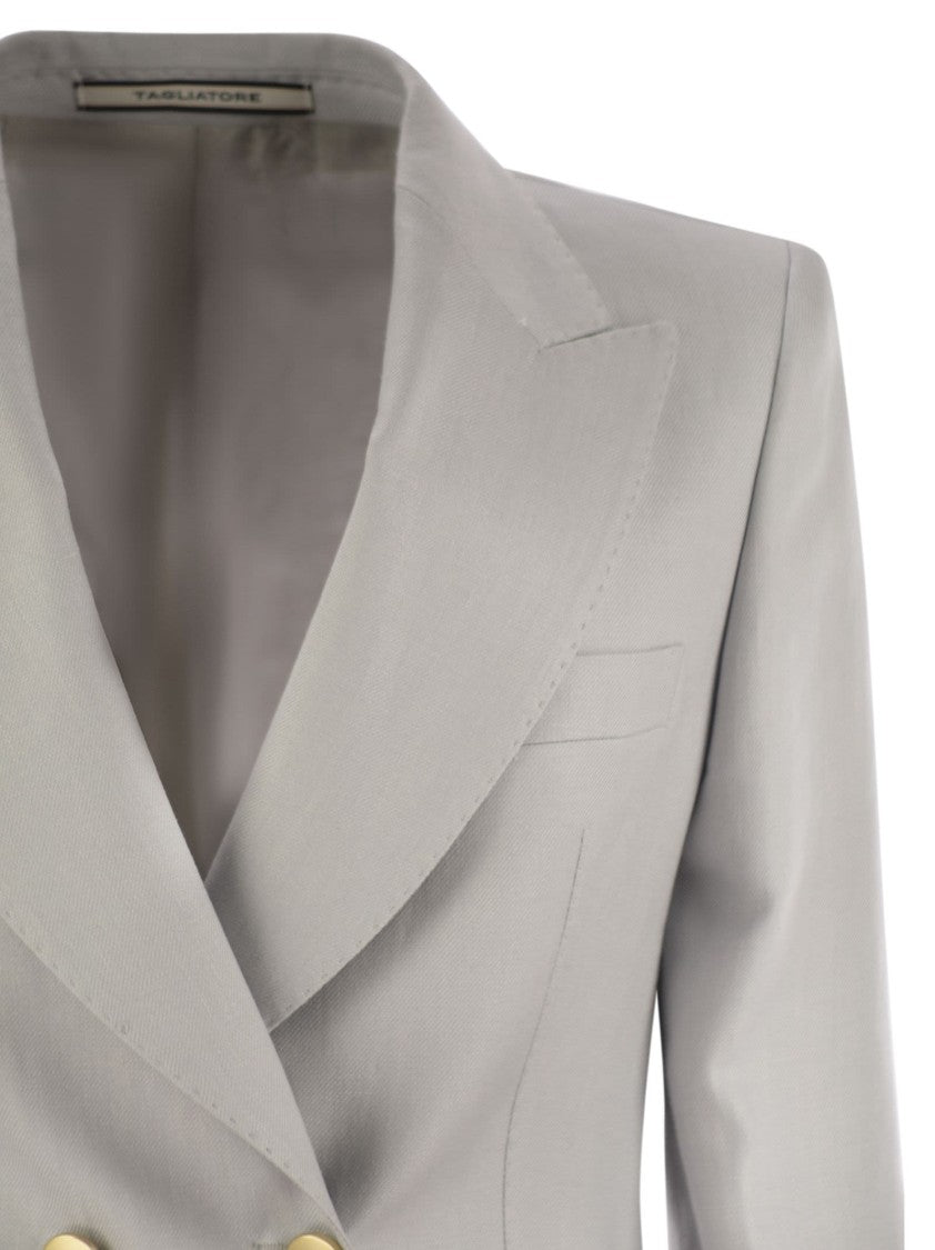 Tagliatore Double-Breasted Linen Blazer With Peaked Lapel
