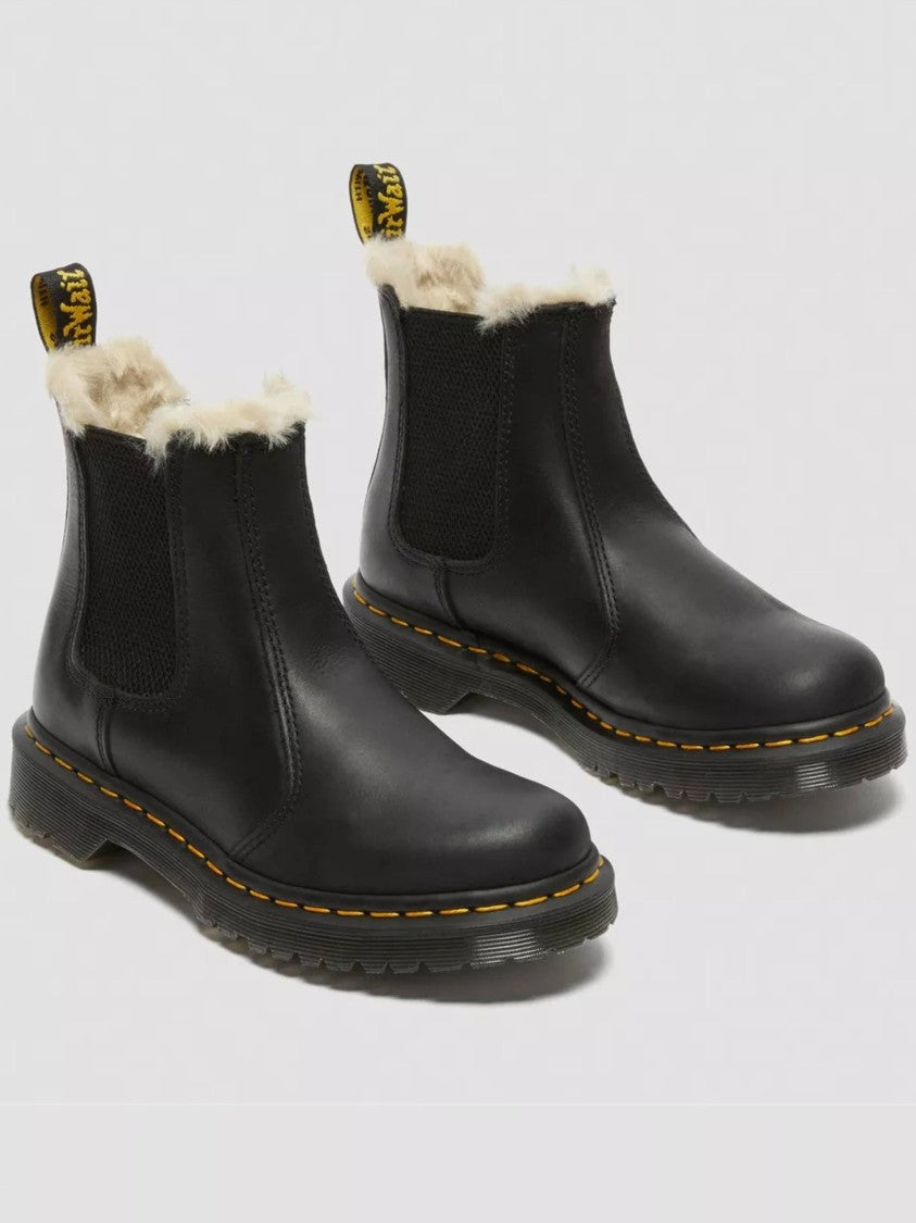 Dr. Martens 2976 Leonore Black Leather Shearling-Lined Ankle Boots