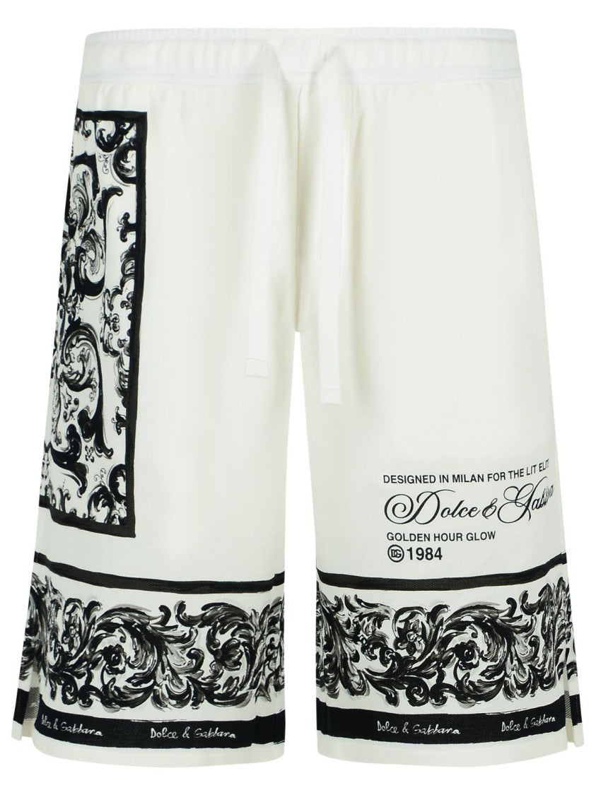 Dolce & Gabbana Maiolica' White Cotton Bermuda Shorts