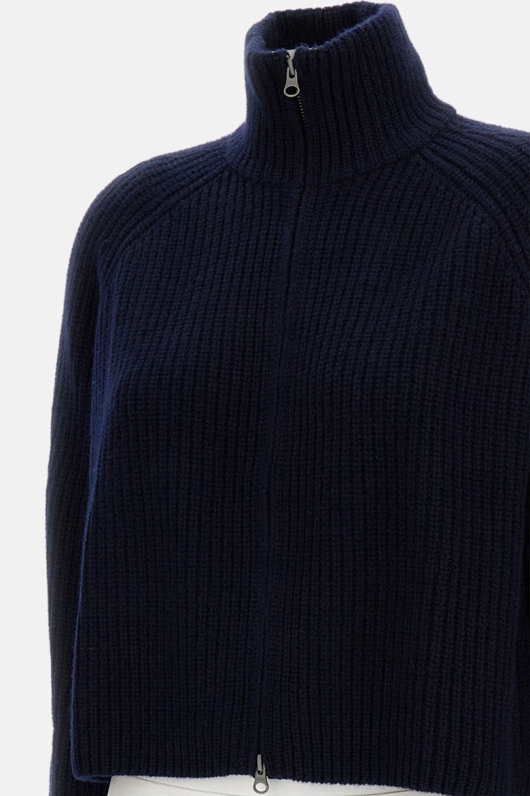 Lisa Yang High-Neck Ribbed Knit Cardigan With Metal Zipper