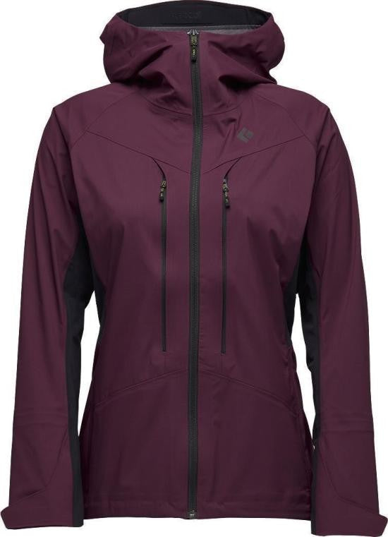 Black Diamond Deep Plum Hooded Jacket With Black Side Panels And Fitted Silhouette