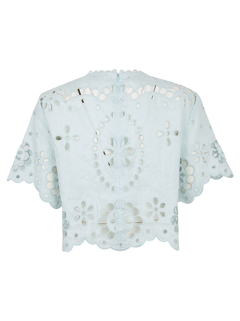 Zimmermann Cropped Linen Top With Embroidered Scalloped Edges