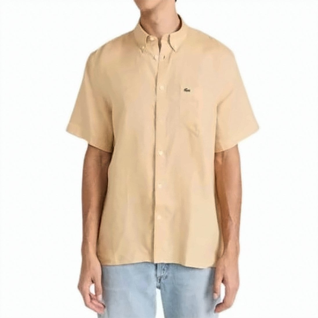 Lacoste Short-Sleeve Linen Shirt With Button-Down Collar