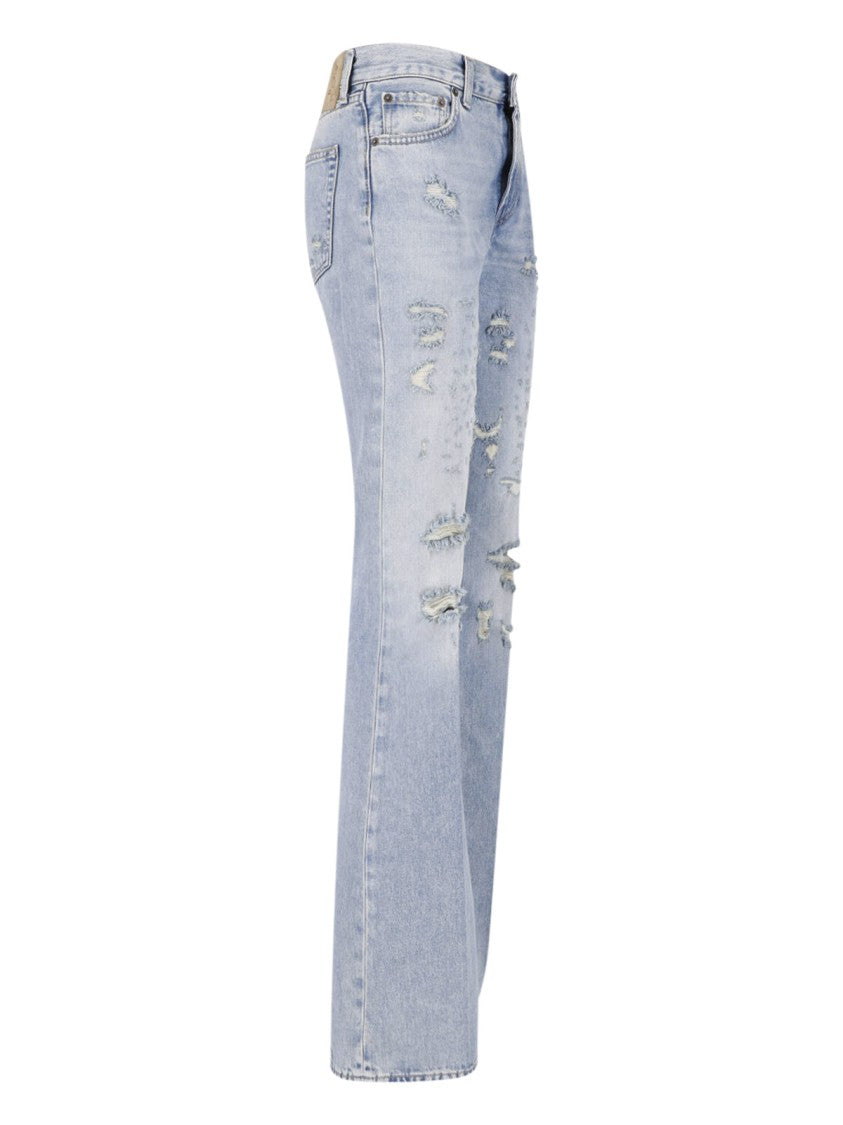 Haikure Light Blue Flora Flared Distressed Jeans