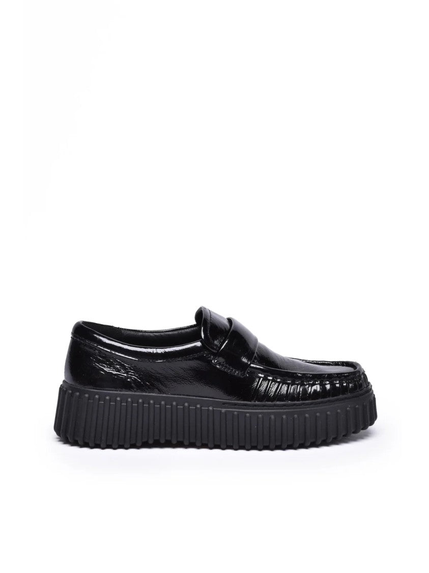 Clarks Black Chunky Patent Loafers