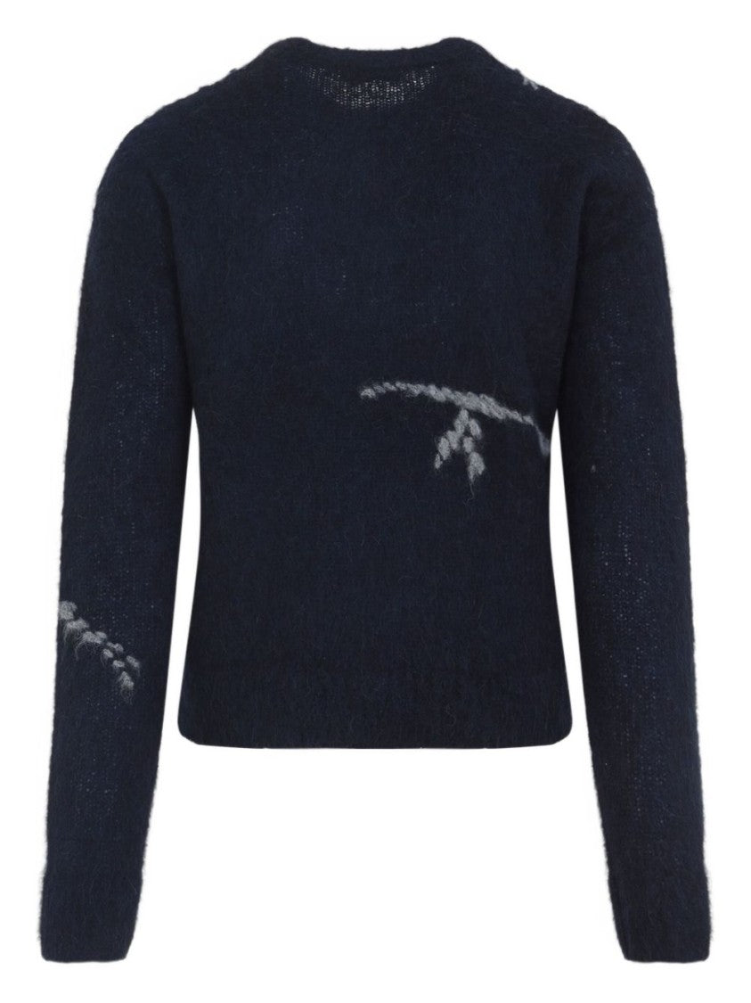 Dries Van Noten Navy Blue Wool Blend Floral Sweater