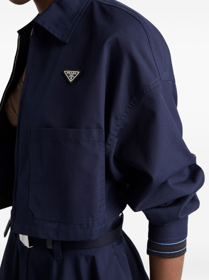 Prada Black Poplin Boxy Minimalist Zipper Jacket