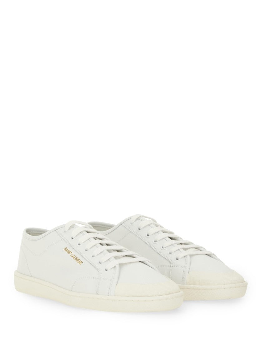 Saint Laurent Gym Gold Logo Low-Top Smooth Leather Sneakers