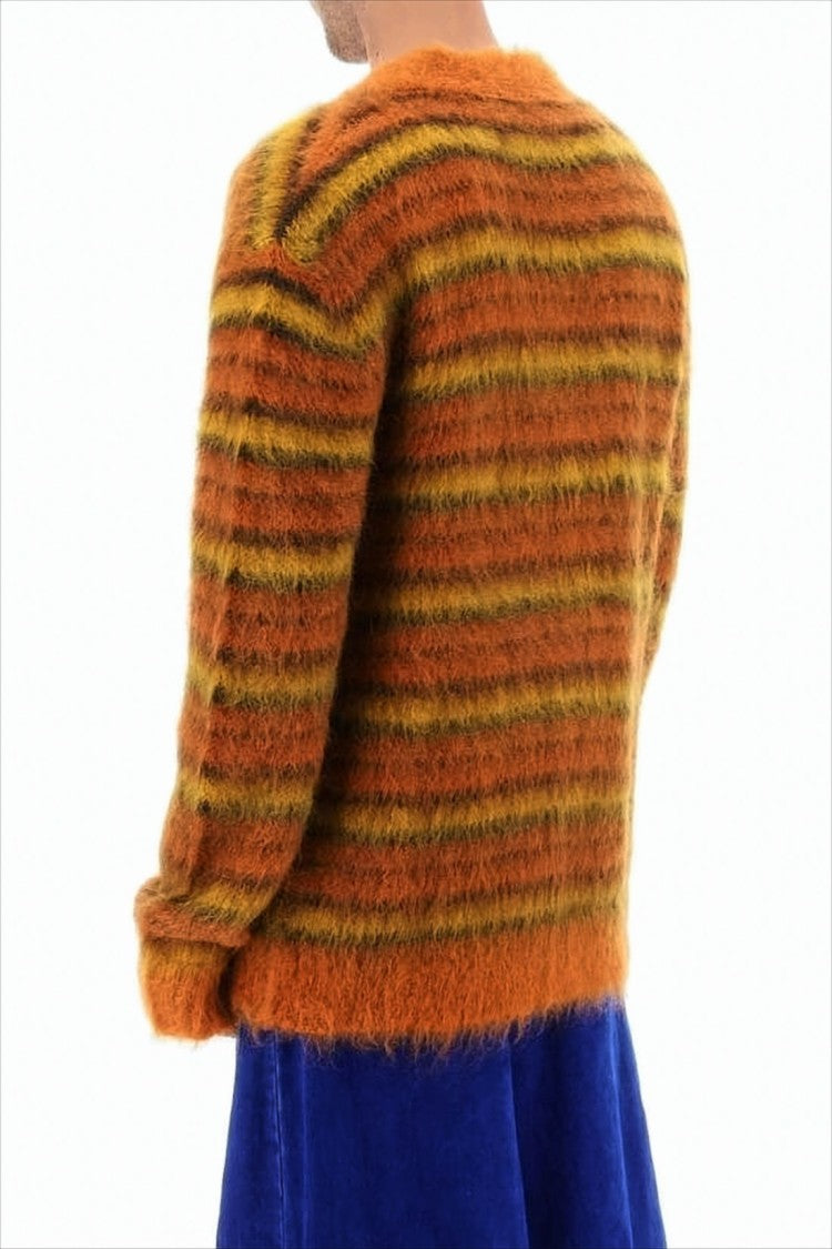 Marni Cozy V-Neck Cardigan With Horizontal Stripes In Warm Hues