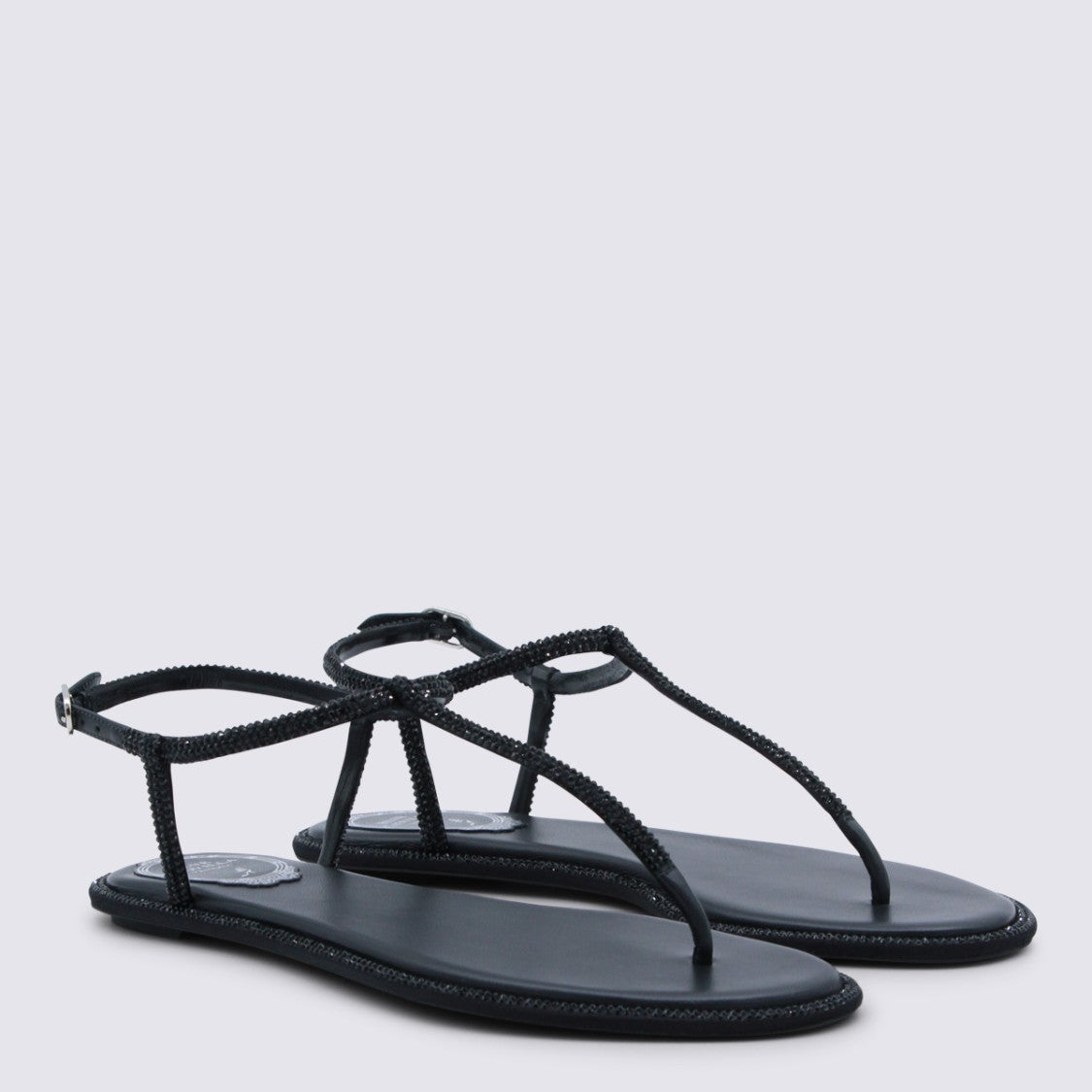 René Caovilla Black Leather Flats