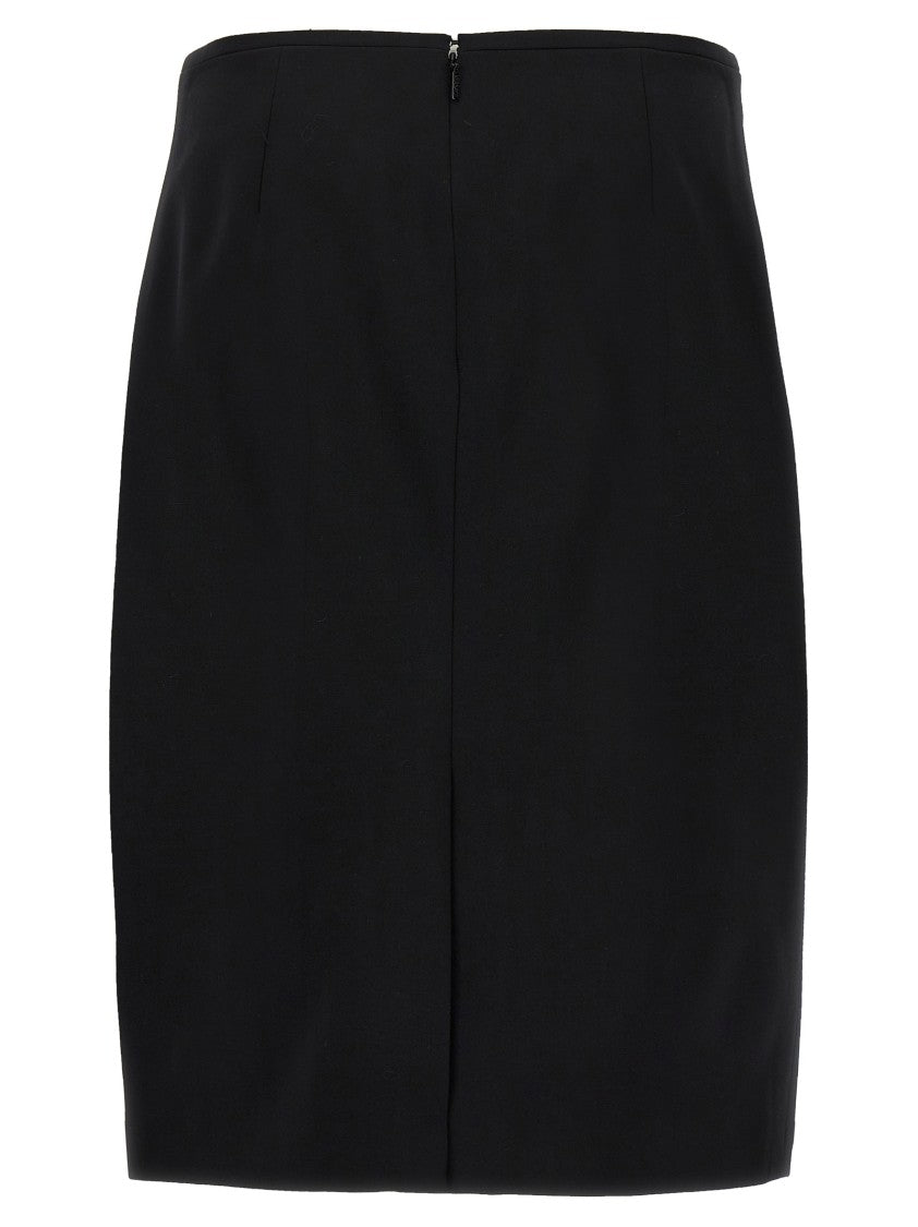 Versace Tailored Stretch Wool Midi Skirt With Logo Detail