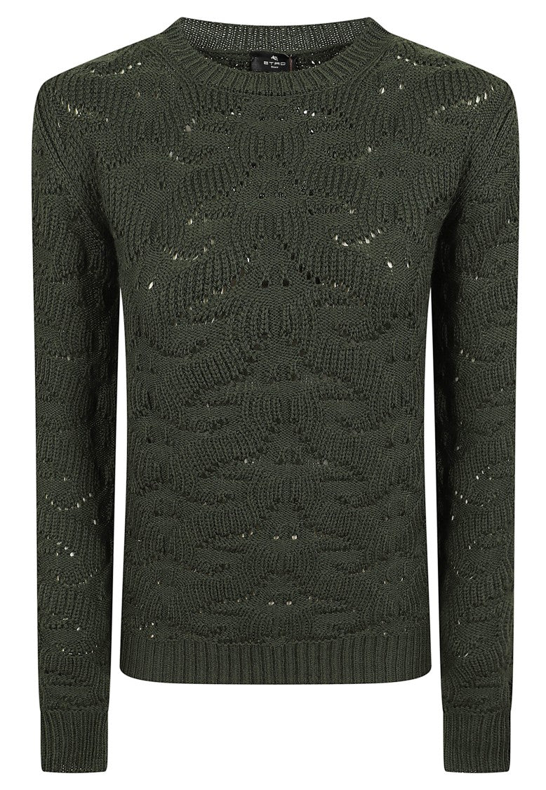 Etro Openwork Ribbed Wool Crewneck Sweater
