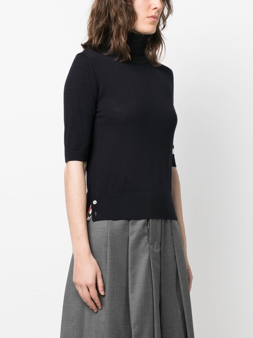 Thom Browne Fine Merino Wool Short-Sleeve Turtleneck Sweater