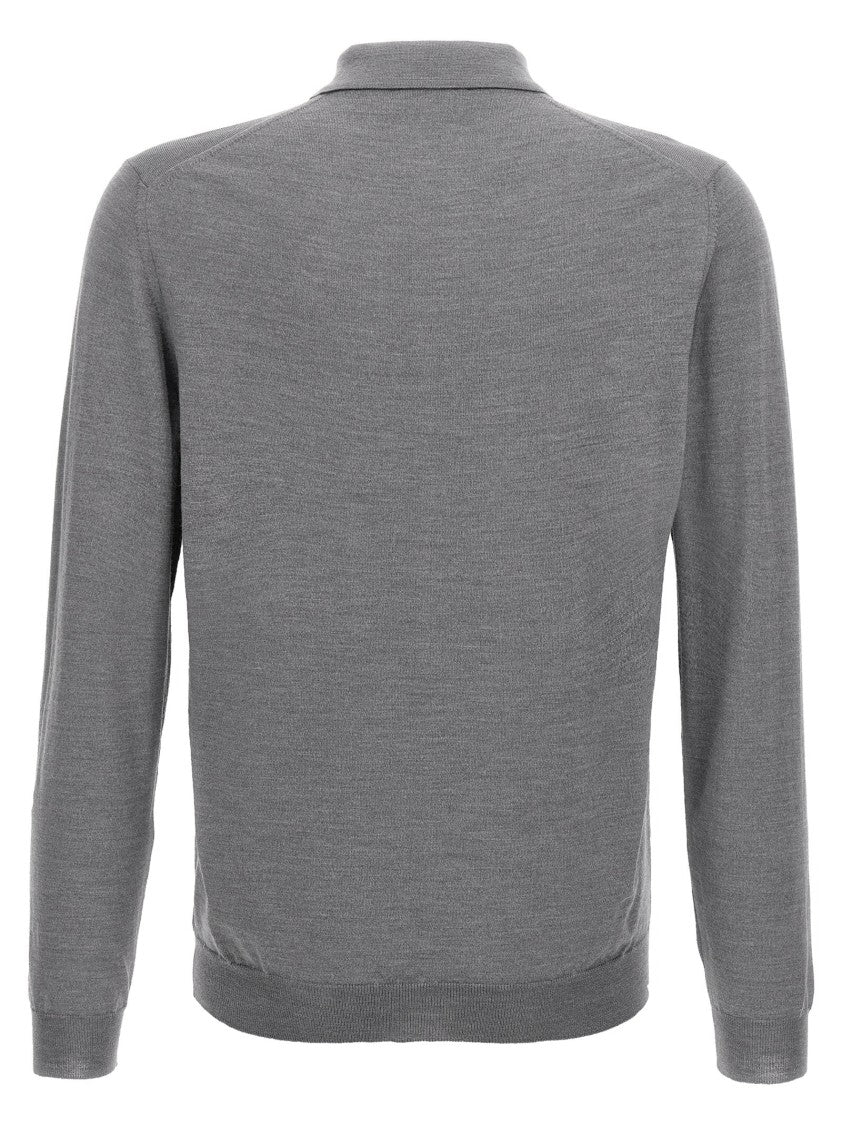 Zanone Virgin Wool Polo Shirt With Button Placket And Cuffed Sleeves