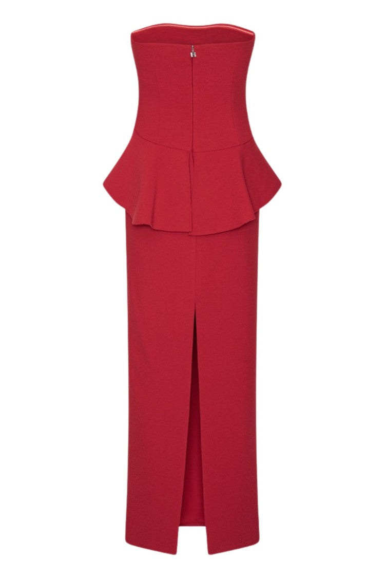Rotate Red Long Flower Applique Rose Strapless Midi Dress