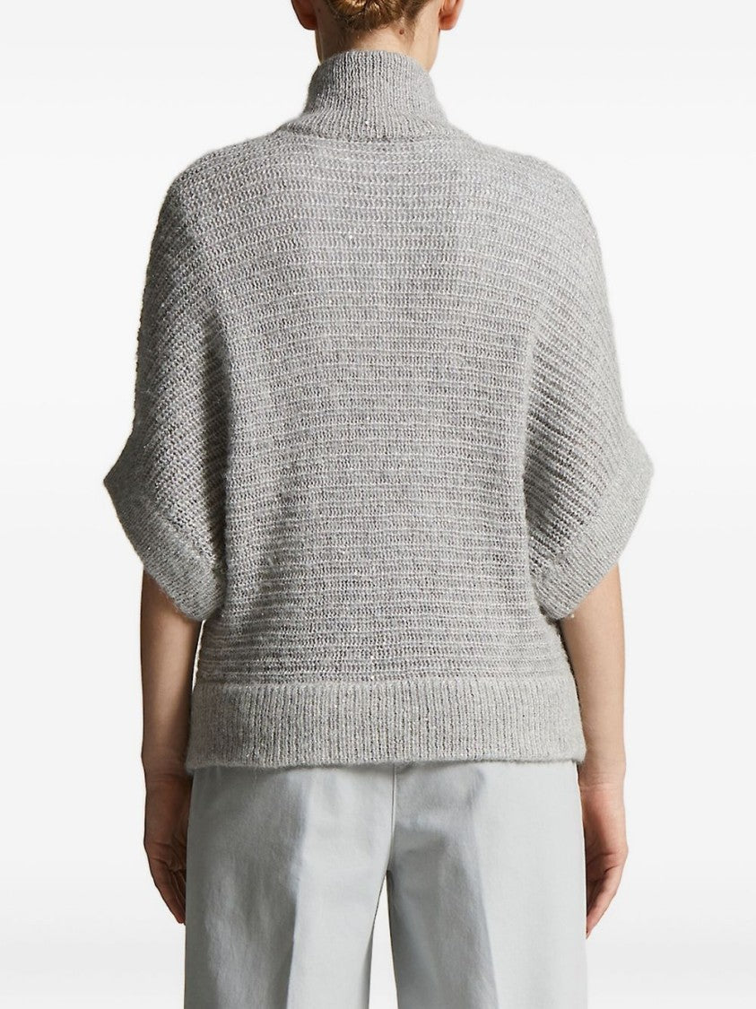 Peserico High-Collar Grey Knitted Sweater With Boxy Fit